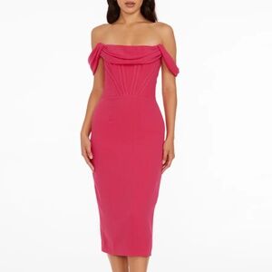 Dress the Population Vickie Bodycon Midi Dress Drape Off-the-shoulder Size S